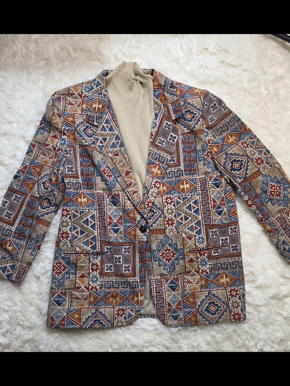 Vtg 90s Patchington Southwestern Blazer Geometric Boho Print Jacket Size 16 XL